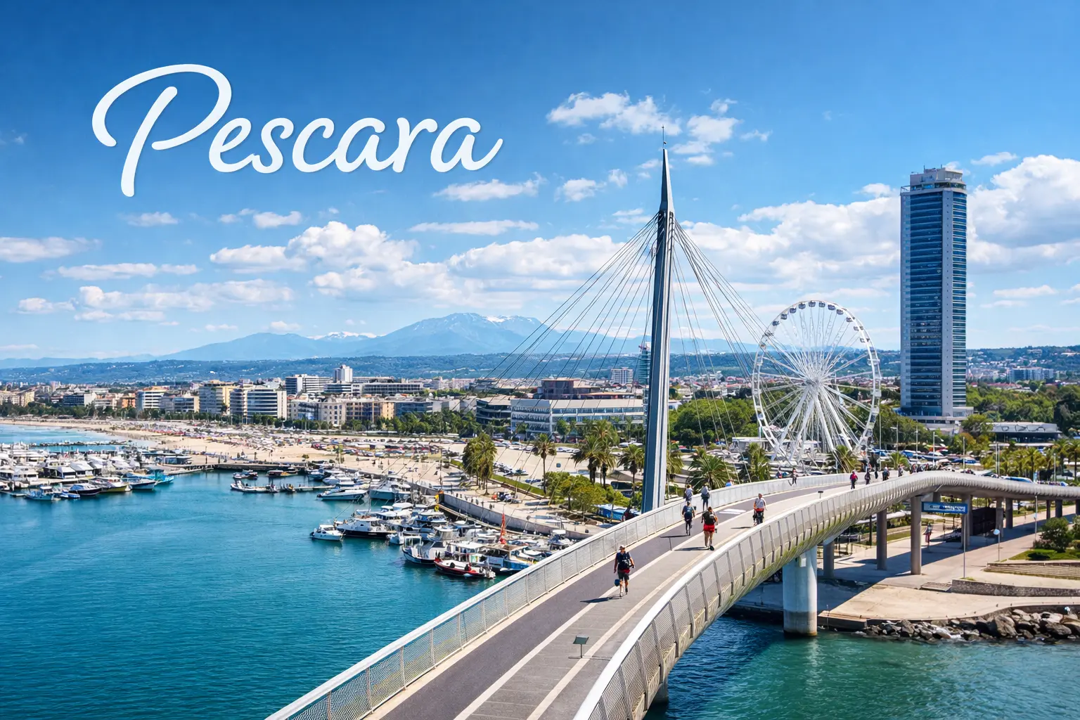 Veduta di Pescara con il Ponte del Mare e il lungomare adriatico – esempio guida digitale QRvoice