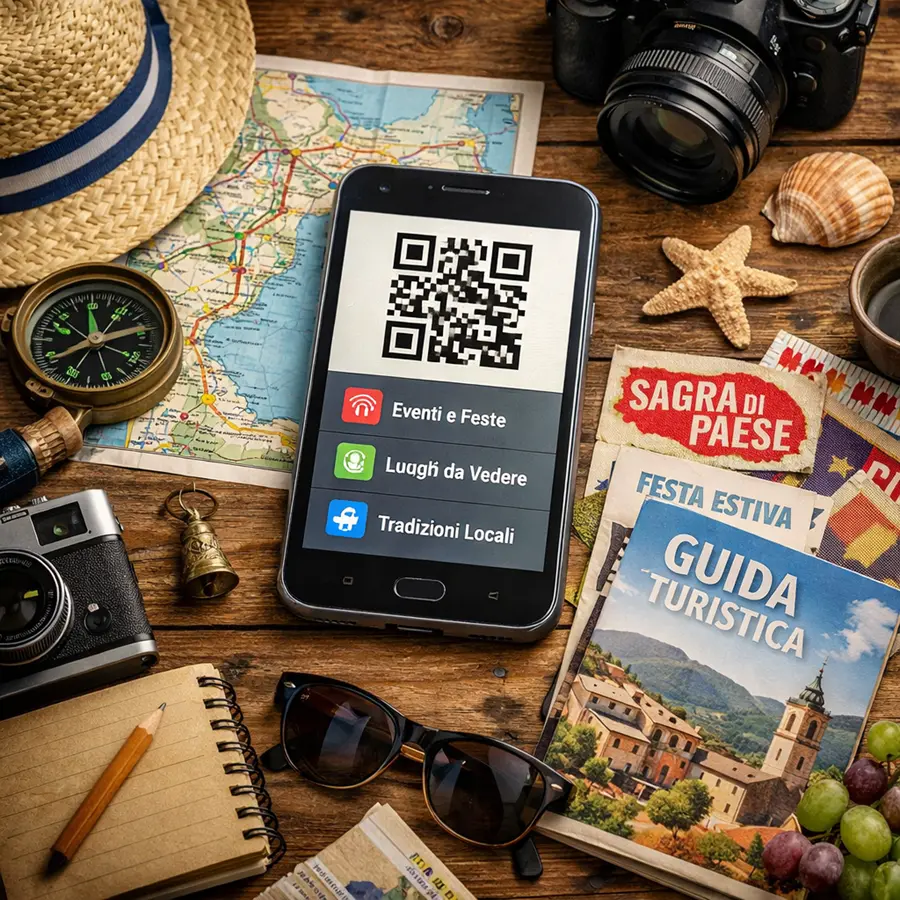 Guida digitale per il turismo locale accessibile tramite QR code, con informazioni su eventi, luoghi e tradizioni